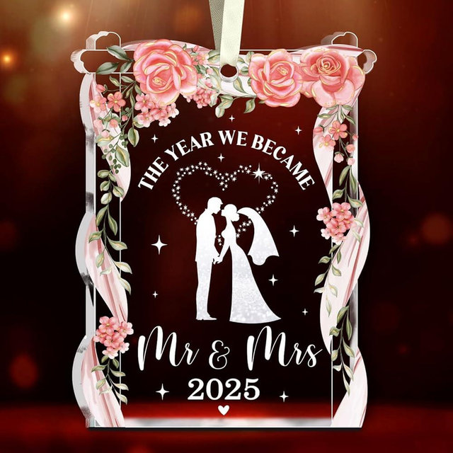 NewEleven Wedding Gifts - Mr and Mrs, Bridal Shower Decorations - Wedding Gifts for Couples 2025, Bride Gift for Friends - Just Married Glass 2025 Ornament