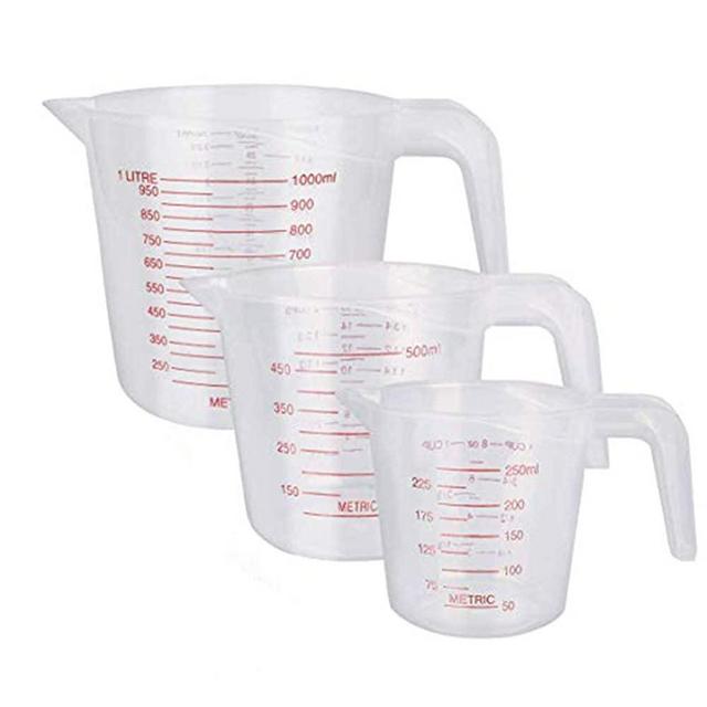 Holoras 3Pcs Plastic Measuring Cup Clear Measuring Jug Set: 1000ml & 500ml & 250ml Nesting Stackable Container for Measure Liquid and Baking Items, Kitchen Lab Use