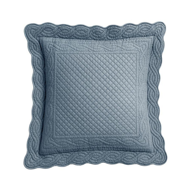 Heirloom Scallop Quilted Sham, Steel Blue, Euro, Set of 3
