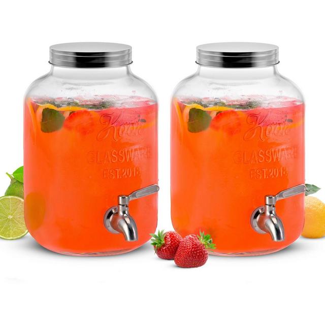 Kook Glass Drink Dispenser, 1 Gallon, Set of 2