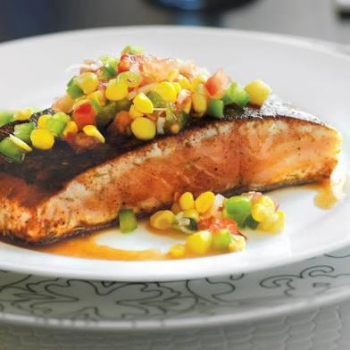 Entree Option: Blackened Salmon with Roasted Corn and Heirloom Tomato Relish