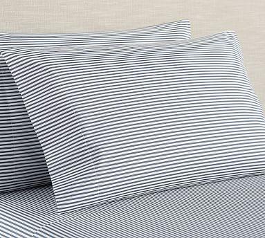 Queen Wheaton Stripe Organic Sheet Set in Navy