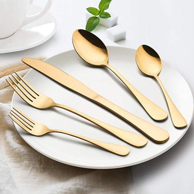 Gold Silverware Set, LIANYU 20-Piece Stainless Steel Flatware Cutlery Set for 4, Gold Mirror Finish, Ideal for Home Wedding Festival Party, Dishwasher Safe