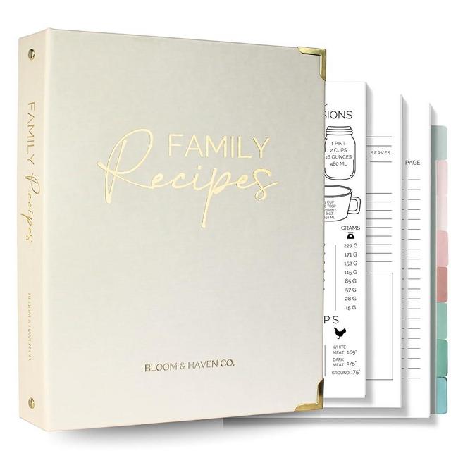 Bloom & Haven Recipe Book to Write in Your Own Recipes | Waterproof Recipe Book | Beautiful Blank Cookbook to Organize Your Recipes | Perfect Family Recipe Journal (Beige)
