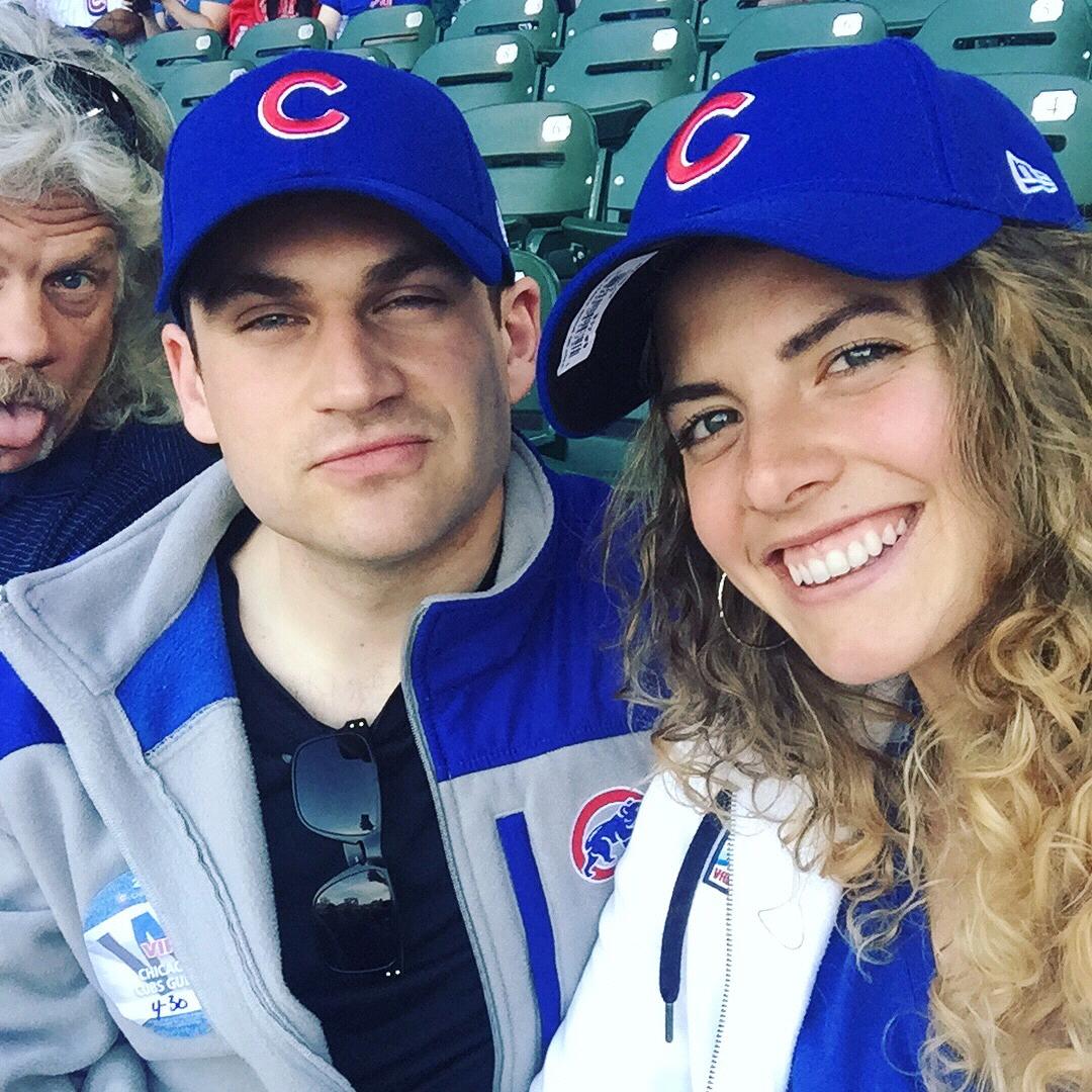 Cubs game - mom/Nancy Sr. throwing the first pitch!