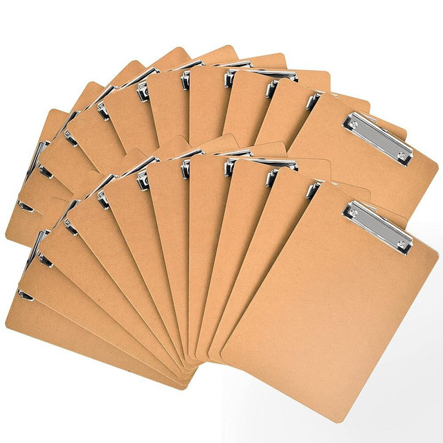Happyhapi 20 Pack Hardboard Office Clipboards, A4 Letter Size (9 x 12.5 Inches) with Low Profile Wood Clips for Office, School, Hospital Supplies