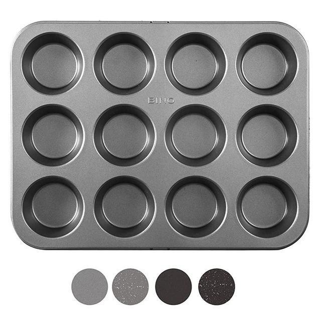 BINO Bakeware Nonstick Muffin Pan, 12 Cup - Gunmetal | Premium Quality Cupcake Pan with Nonstick Technology | Dishwasher Safe | Non-Toxic