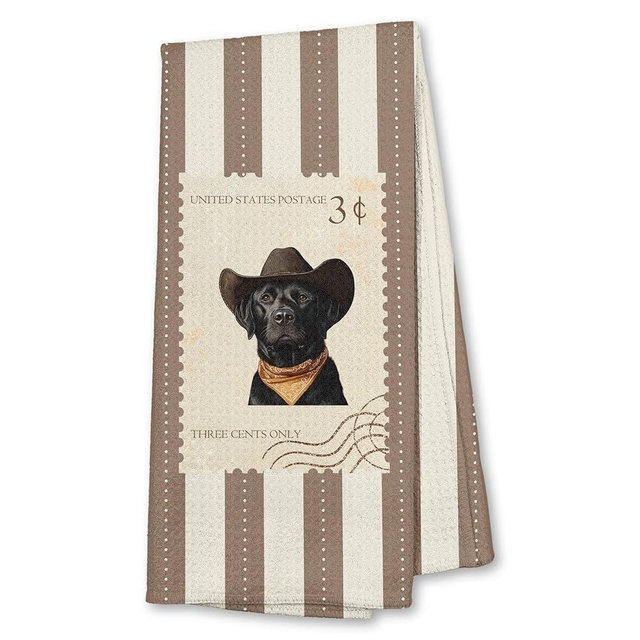 Xiyurlk Western Cowboy Black Labrador Retriever Kitchen Towels, Black Lab Gifts Dish Tea Towels for Kitchen Decor, Rustic Southwestern Stamp Dog Striped Hand Towel for Bathroom Decor, 16x24 Inch
