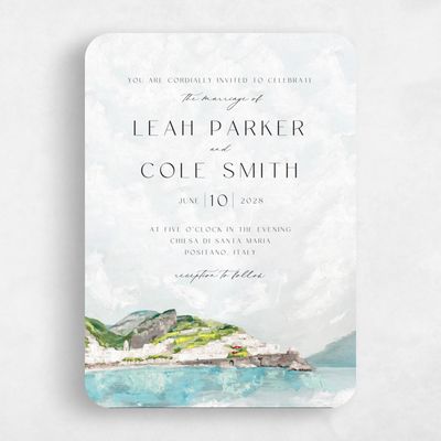 Grey Rounded Wedding Invitation - Sorrentine Portrait