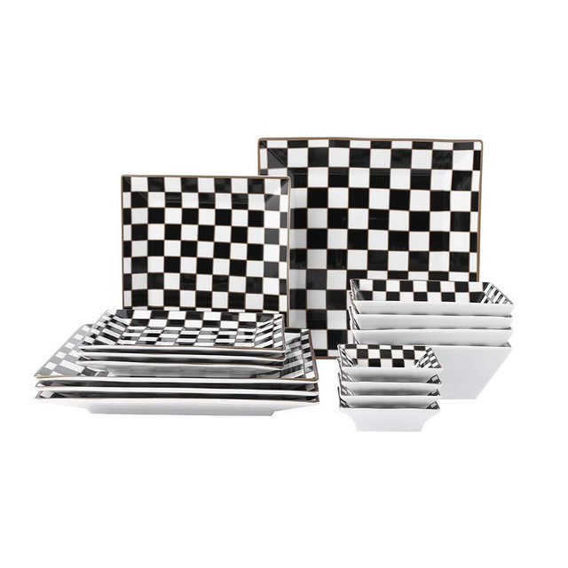 Porlien Checker 16-piece Square Dinnerware Set for 4 with Side Dishes