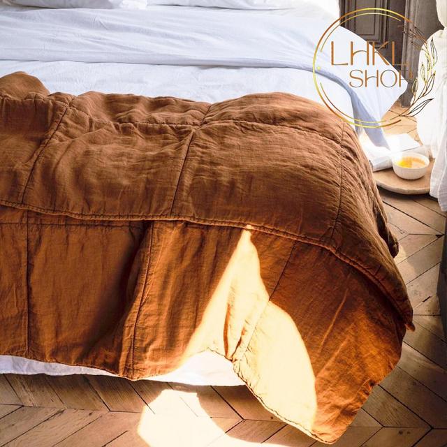 Soft Linen Summer Blanket, Linen Quilted Blanket, Linen Comforter, Linen Throw, Bed Coverlet, Full Twin Queen King Sizes Quilt,Linen Bedding