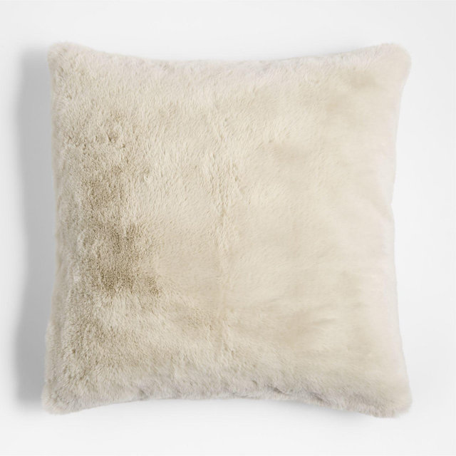 Travertine Beige Faux Fur 23"x23" Throw Pillow with Down-Alternative Insert