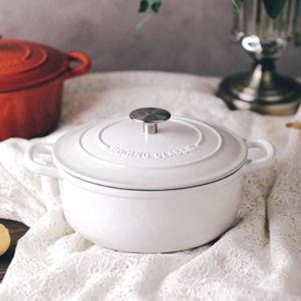 Dutch Ovens Enameled Cast Iron Covered 5.5 Quart Dutch Oven with Dual Handle for Bread Baking, White