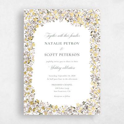 Greige, White Wedding Invitation - Lunette Classic Foil