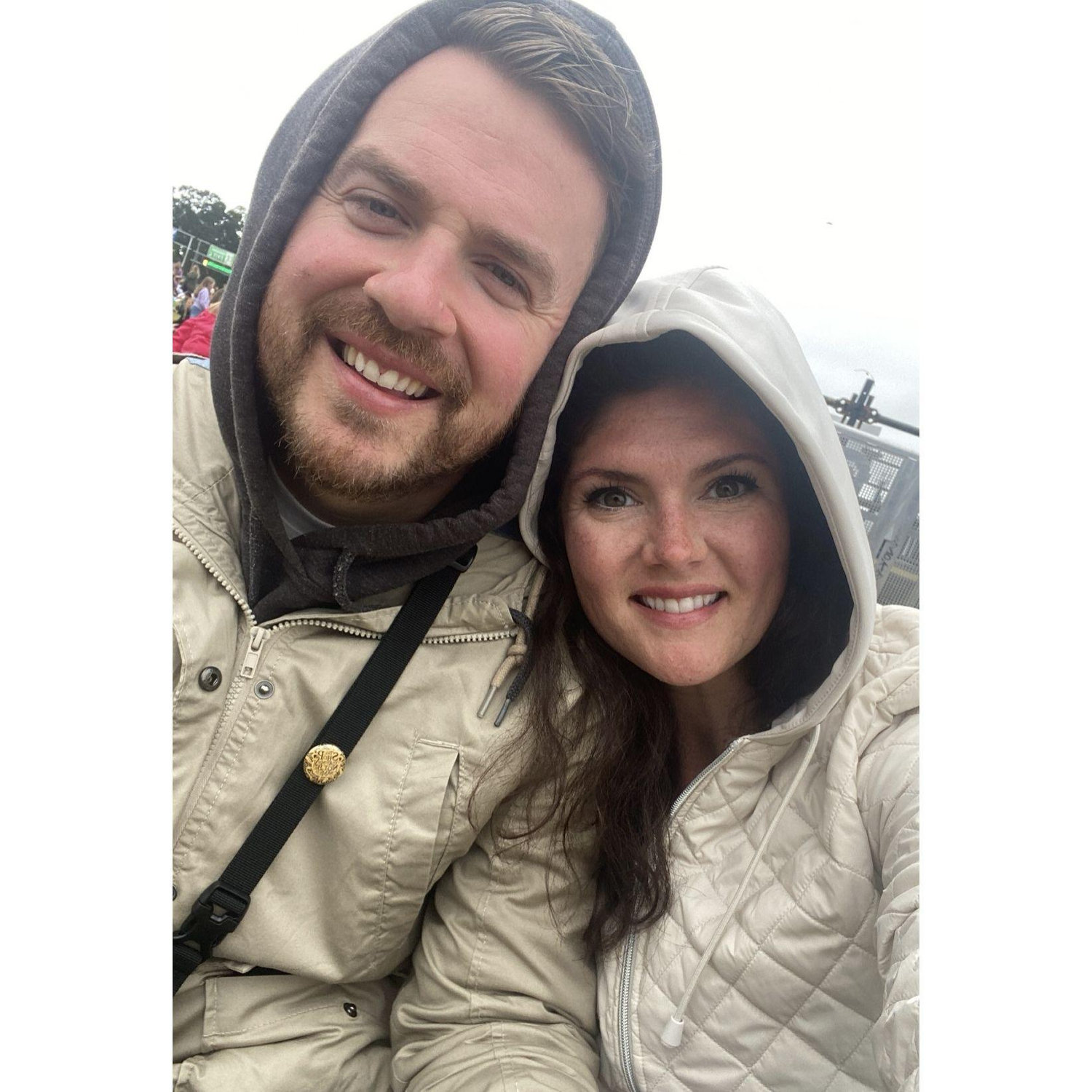 Bundled in sideways rain at the Dermot Kennedy concert at Malahide Castle (Malahide, Ireland)