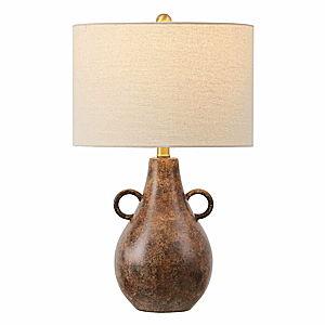 SAFAVIEH Lighting Collection Shiloh Antique Brown/Brass Ceramic 25-inch Table Lamp (LED Bulb Included)
