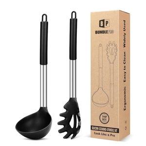 Pack of 4 Silicone Cooking Utensils Set, Non Stick Large Solid Spatulas, Heat Resistant Black Slotted Spoons, Ideal BPA Free Kitchen Turners for Frying, Mixing,Serving,Draining,Turning,Stirring