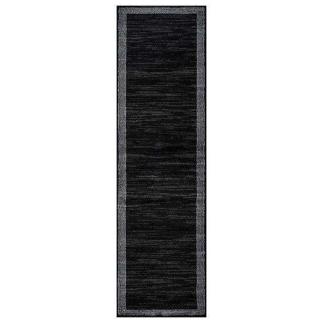 World Rug Gallery Modern Geometric Border Indoor Area Rug, Polypropylene with Jute Backing for Living Room Bedroom Entryway - BLACK 2'3"x12'