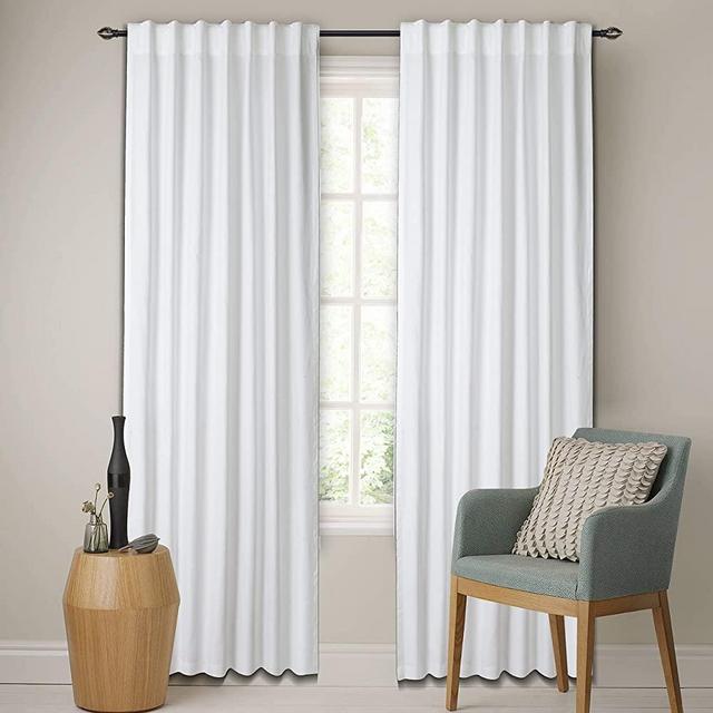 Living Room Curtains, Cotton Curtain Panel, Bedroom Window Curtains, Reverse Window Panels, Cotton Duck Curtain, 100% Pure Cotton Duck Reverse Tab Top Window Panels -50x96 Inch-White- Set of 2 Panels