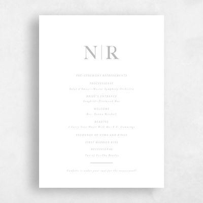 Metallic Silver, Grey Wedding Program - Holt Letterpress