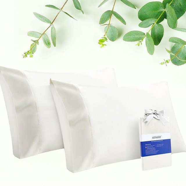 STNOMY Premium 100% Eucalyptus Tencel Lyocell Cooling Pillowcase Set of 2, Moisture Wicking,Temperature Regulating, Soft &Smooth Sateen Pillow Cover All Season (Queen Snow White)