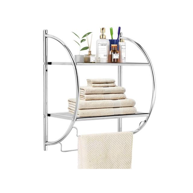Costway 2 Tier Wall Mount Shower Organizer Toilet Bathroom Storage Rack Holder Towel Bar