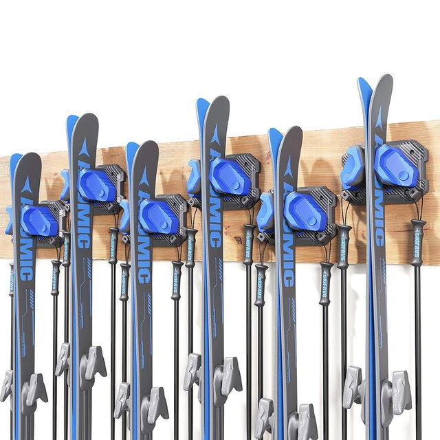 Ski & Snowboard Wall Rack for Garage Wall Fits Any Ski/board, Ski Wall Mount Holders Damage-Free Storage Rack, Garage Organization Space-Saving Winter Gear Organizer, Blue, 6 Pack