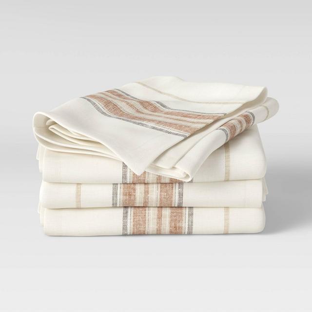4pk Cotton Striped Border Napkins Orange - Threshold™