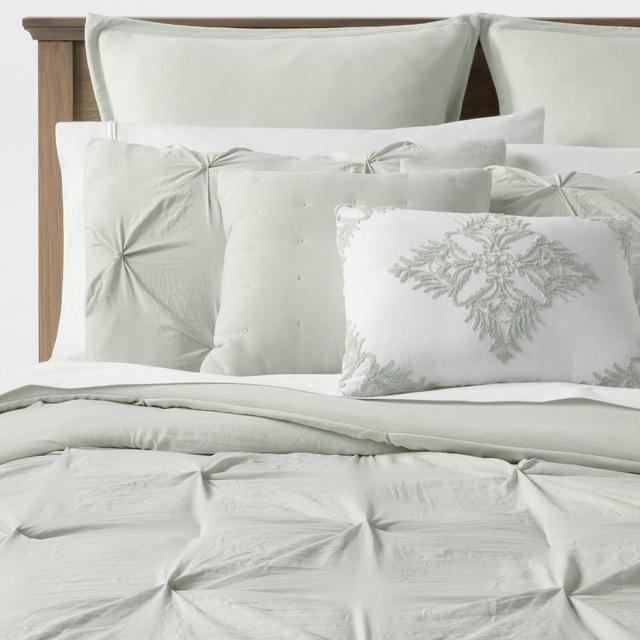 8pc Queen Montvale Pinch Pleat Comforter Set Light Sage - Threshold™