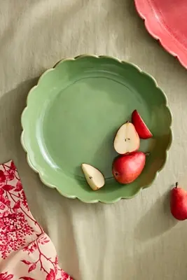 Scalloped Stoneware Serving Bowl, Large Green