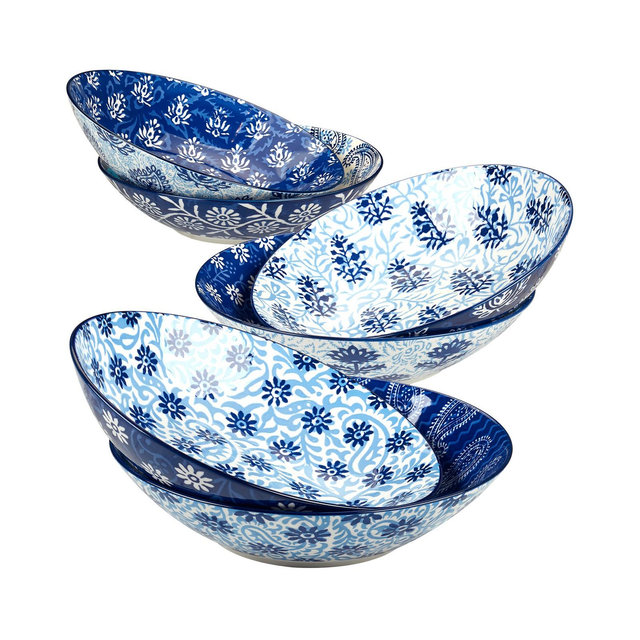 Certified International Carnival Blue Pasta Bowls, Set of 6