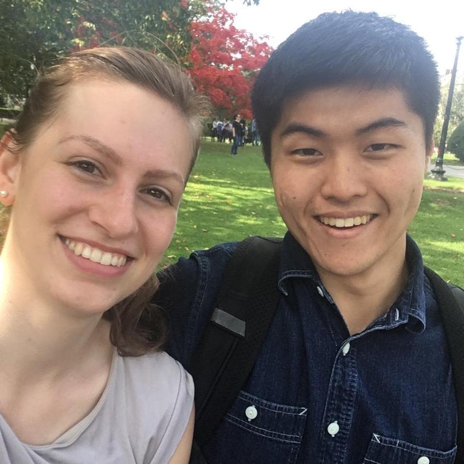 One of Elizabeth's favorite pictures: She loves the red tree in the back! (10/07/2018, Boston Botanic Garden, MA)