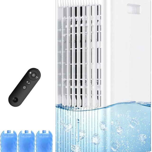 BALKO 3-IN-1 Windowless Air Conditioner w/Double Tanks, Smart Timer, 3 Ice Packs, 60W Evaporative Air Cooler, 70° Oscillation, 3-Speed 25-INCH Swamp Cooler Air Conditioner Portable for Room