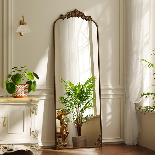 BEAUTYPEAK Arched Vintage Baroque Full-Length Mirrors 64"x21", Brown