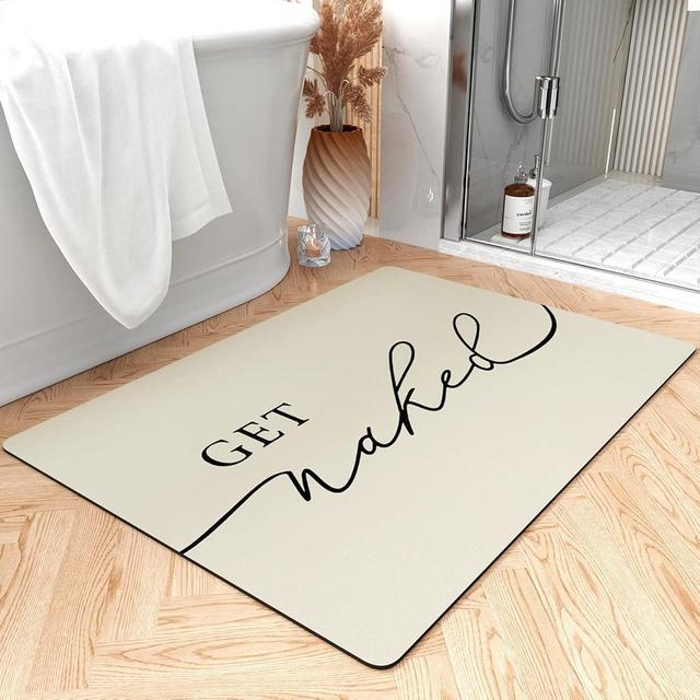 tchdio Bath Mat Rug-Super Absorbent Quick Dry Get Naked Bath Mats for Bathroom Floor Non Slip-Bathroom Mats with Rubber Backing-Ultra Thin Bathroom Rugs Fit Under Door, 17" x 35", Beige