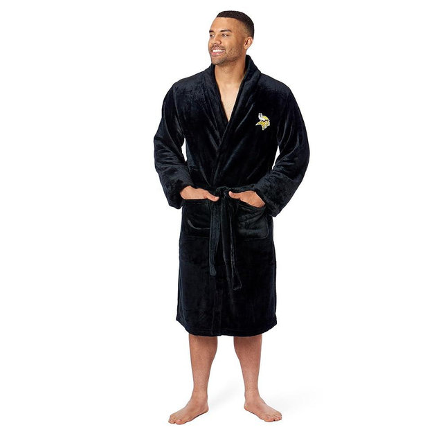 Northwest NFL Minnesota Vikings Adult Unisex Silk Touch Bathrobe, Large/X-Large, Black, Officially Licensed Loungewear, Soft Plush Polyester