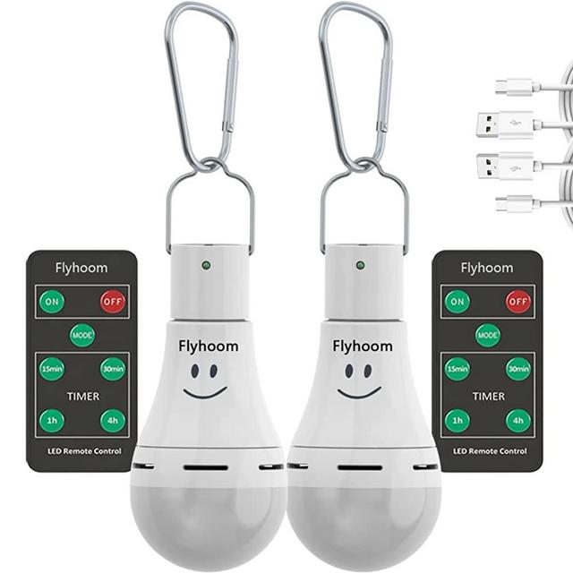 Flyhoom Rechargeable LED Camping Light Bulbs, USB Tent Light Bulb with Remote, 4 Light Modes , Portable Hanging Emergency Light Bulb with Clip Hook for Camping, Hiking, Indoor, Emergency