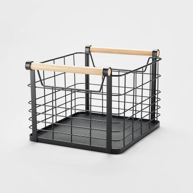 Small Wire Natural Wood Handles Milk Crate Black - Brightroom™