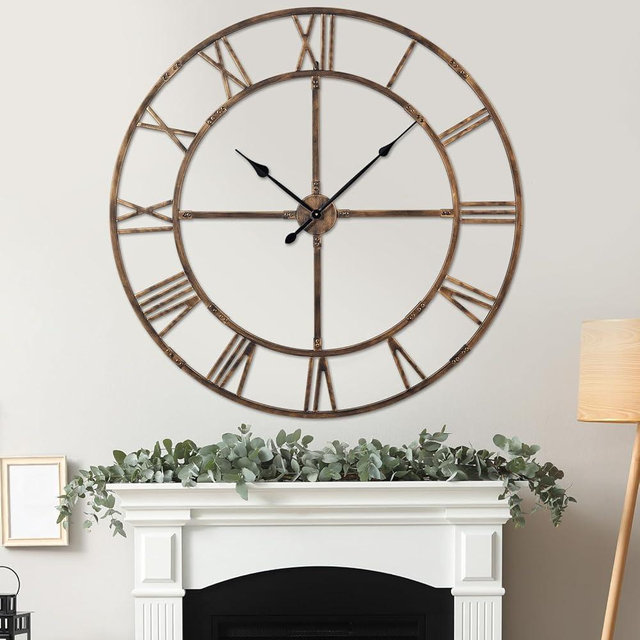 Ohweog Large Wall Clock for Living Room Decor – 48 Inch Silent Non-Ticking Modern Farmhouse Wall Clock, Oversized Decorative Metal Roman Numeral Clock, Bronze