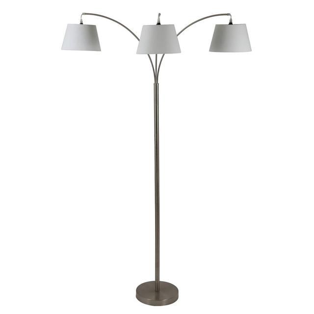 75" Ashbury 3 Arm Shaded Floor Lamp Brushed Steel - Decor Therapy