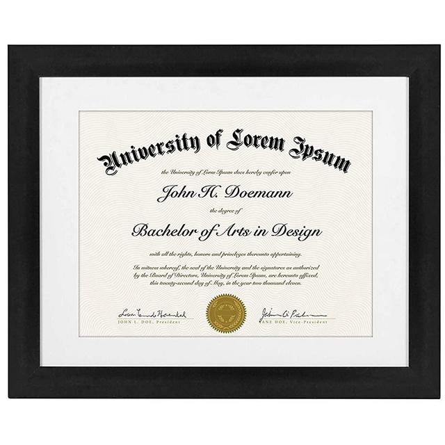Americanflat 11x14 Black Diploma Frame | Displays 8.5x11 Diplomas with Mat or 11x14 Inch Without Mat. Shatter-Resistant Glass. Hanging Hardware Included!