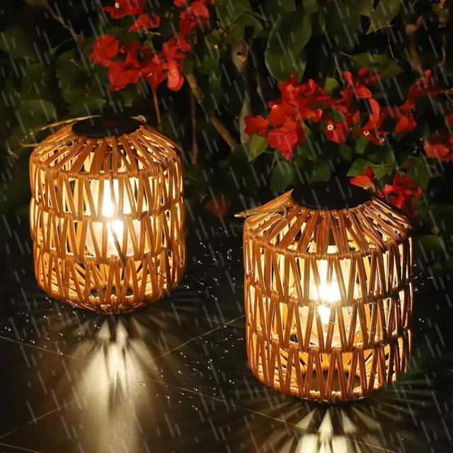 2 Pack Solar Lanterns Outdoor Waterproof, Rattan Solar Lights for Yard, Outdoor Garden Lights, Hanging Lanterns Decorative Birthday Gifts for Mom Grandma, Outdoor Lanterns for Porch, Patio, Pathway