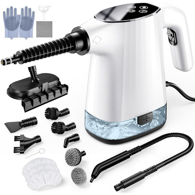Handheld Steam Cleaner, Portable Steamer for Cleaning with 18PCS Accessories, 12s Fast Heating, Pressurized Steam Cleaner for Home, Kitchen, Bathroom, Car Detailing, Window, and Clothes, White
