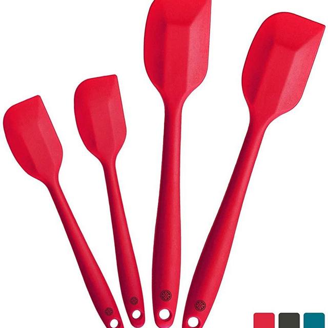 StarPack Premium Silicone Spatula Set (2 Small, 2 Large) - High Heat Resistant to 600°F, Hygienic One Piece Design, Non Stick Rubber Cooking Utensil Set (Cherry Red)