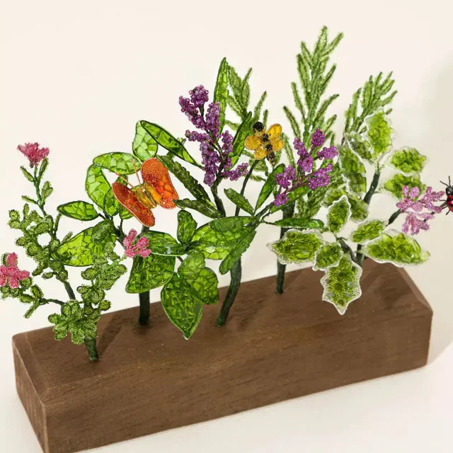 Uncommon Goods Herb Garden Glass & Alder Wood Sculpture