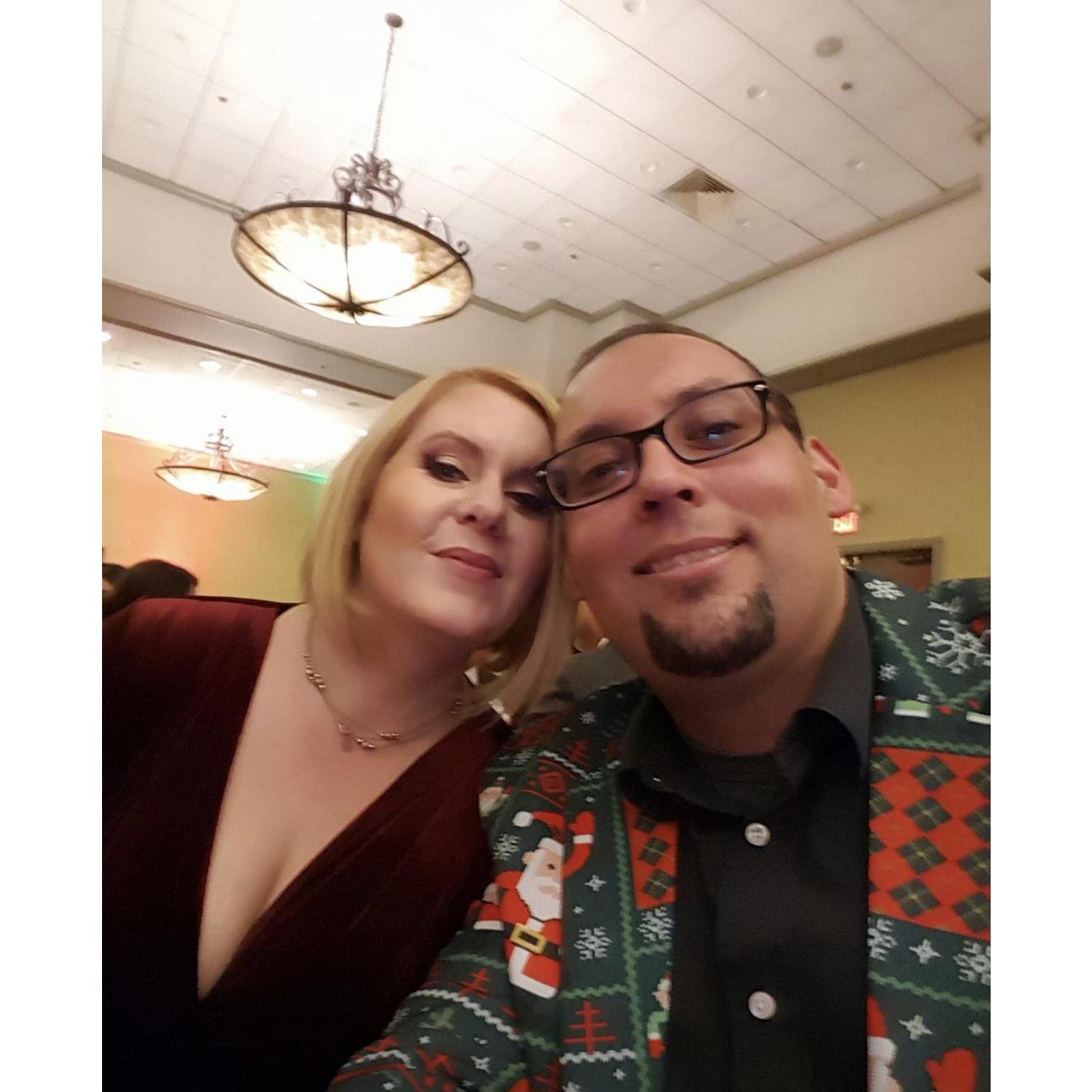 Having fun at Jessica’s company Christmas party