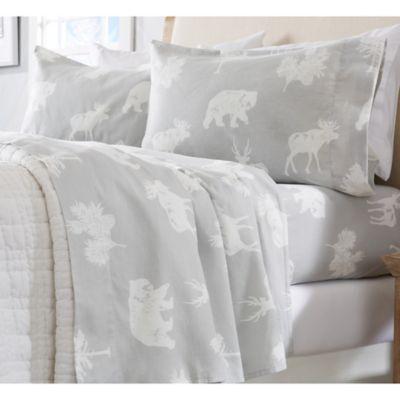 Forest Animals Flannel Queen Sheet Set in Grey