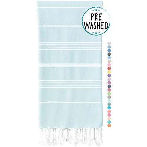 WETCAT Original Turkish Beach Towel (39 x 71) - Prewashed Peshtemal, 100% Cotton - Highly Absorbent, Quick Dry and Ultra-Soft - Washer-Safe, No Shrinkage - Stylish, Eco-Friendly - [Aqua]