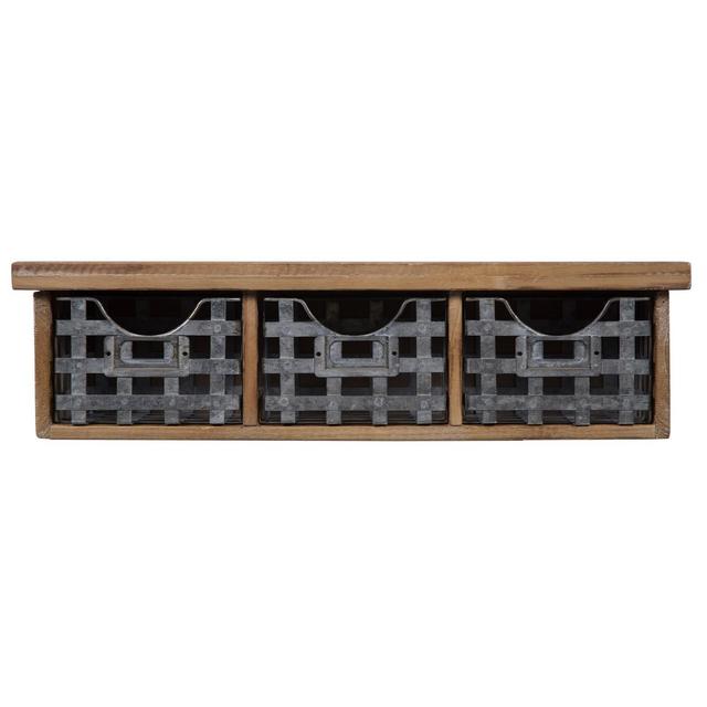 Gallery Solutions 21.1"x5.7" Reclaimed Wood Wall Organizer with 3 Metal Basket Bins Brown