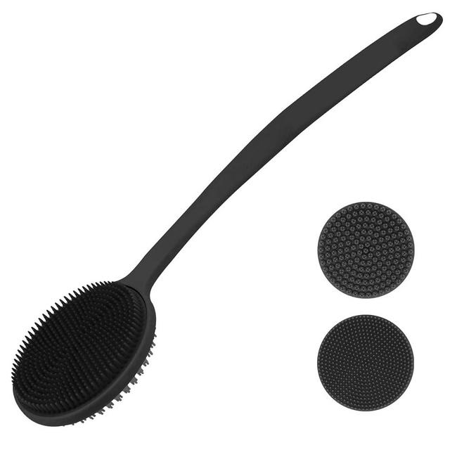 Silicone Back Scrubber for Shower, Bath Body Brush with Long Handle, Double Sided Shower Brush for Shower Exfoliating and Massage Can Produce Rich Foam, Long Handle Back Scrubber for Men and Women